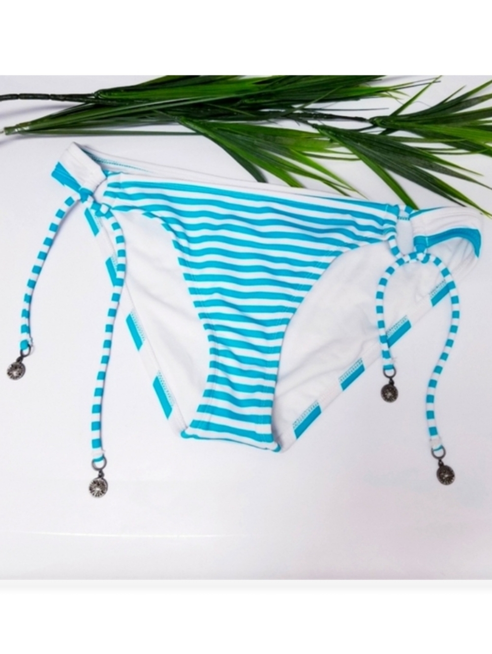 Hobie Side Tie Bikini Bottom Turquoise & White Stripe Sz XL NWOT